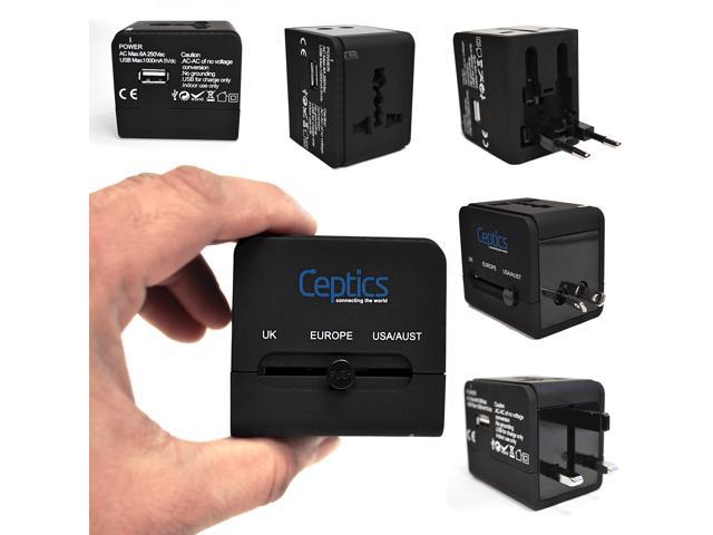 Ceptics All-In-One International Travel Plug Adapter - with Dual USB Ports