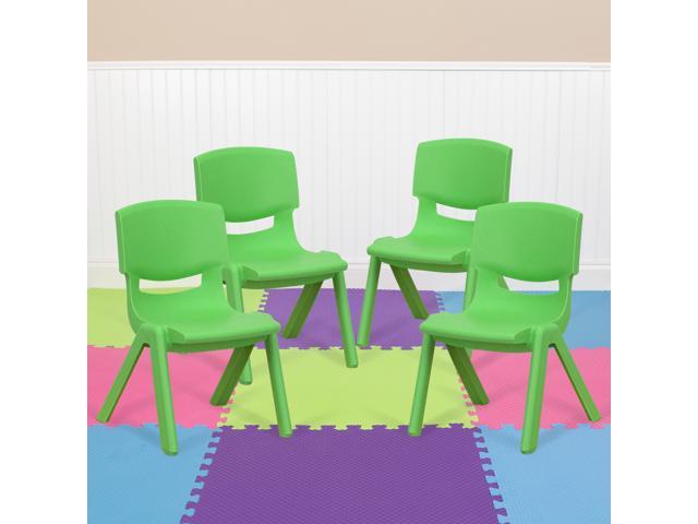 Photos - Chair Flash Furniture 4 Pack Green Plastic Stackable School  with 10.5" Seat Height 4-YU-YC 