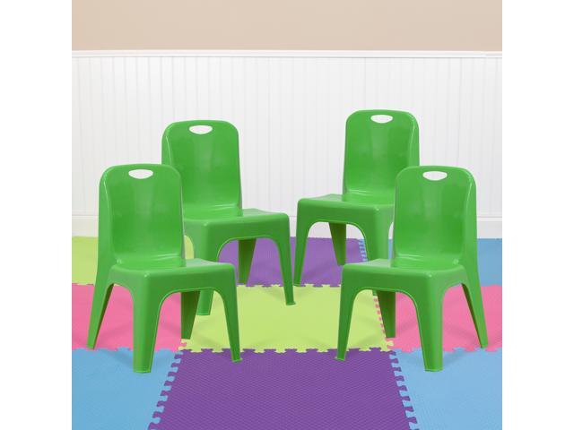 Photos - Chair Flash Furniture 4 Pack Green Plastic Stackable School  with Carrying Handle and 11" S 