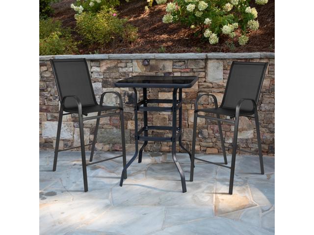 3 Piece Outdoor Glass Bar Patio Table Set with 2 Barstools