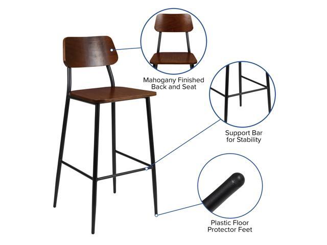 Industrial Barstool with Gunmetal Steel Frame and Rustic Wood Seat