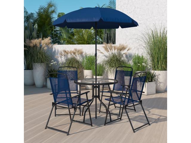 Photos - Garden Furniture Flash Furniture Nantucket 6 Piece Navy Patio Garden Set with Umbrella Table and Set of 4 F 