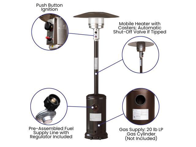 Patio Outdoor Heating-Bronze Stainless Steel 40,000 BTU Propane Heater with Wheels for Commercial & Residential Use-7.5 Feet Tall