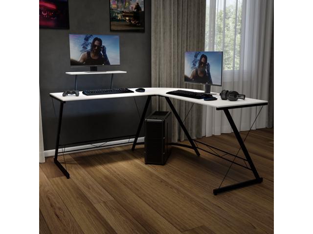 L-Shaped Desk 71.5' Computer Corner Desk, Home Office Corner Desk, Gaming Desk, Space Saving, Easy to Assemble, White/Black