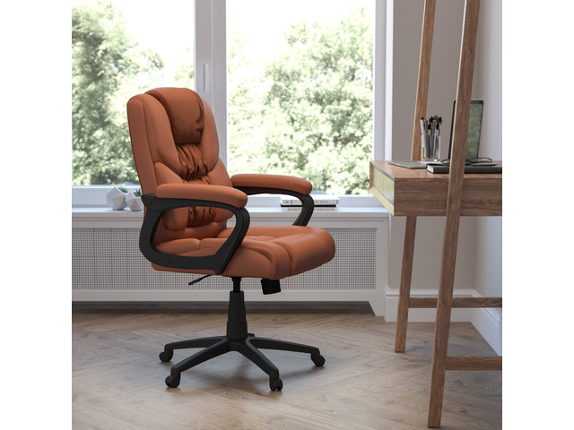 Flash Fundamentals Big & Tall 400 lb. Rated Brown LeatherSoft Swivel Office Chair with Padded Arms, BIFMA Certified