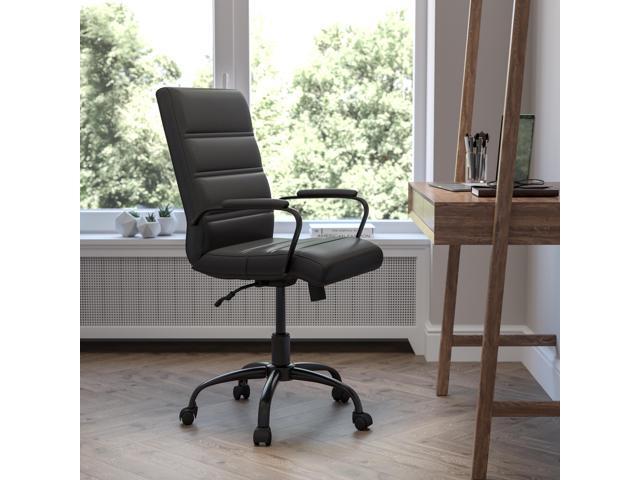 Flash Furniture - Mid-Back Executive Swivel Office Chair with Metal Frame and Arms - Black LeatherSoft/Black Frame