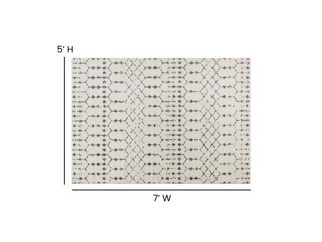 Geometric Bohemian Low Pile Rug - 5' x 7' -Ivory/Gray Polyester