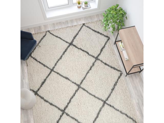 Shag Style Diamond Trellis Area Rug - 8' x 10' - Ivory/Gray Polyester (PET)