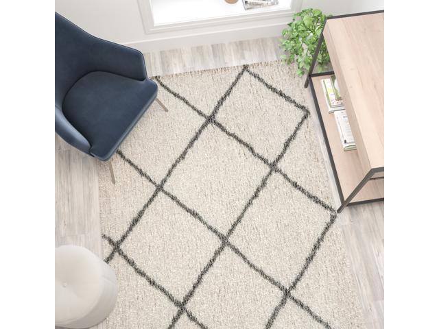 Shag Style Diamond Trellis Area Rug - 5' x 7' - Ivory/Gray Polyester (PET)