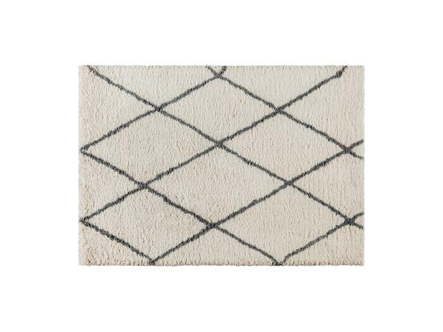 Shag Style Diamond Trellis Area Rug - 5' x 7' - Ivory/Gray Polyester (PET)