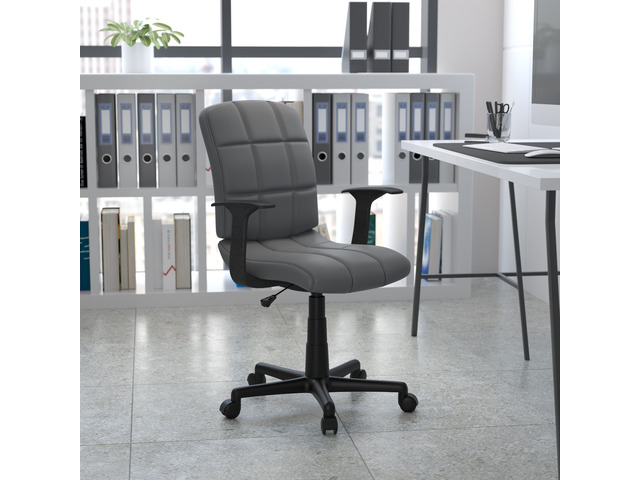 Flash Furniture Clayton Vinyl Swivel Mid-Back Quilted Task Office Chair Gray (GO16911GYA)