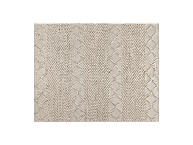 8' x 10' White & Ivory Geometric Design Handwoven Area Rug - Wool/Polyester/Cotton Blend