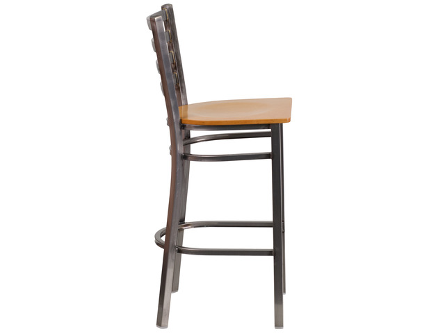 Flash Furniture Hercules Series Clear Coated Ladder Back Metal Restaurant Barstool with Wood Seat, Natural