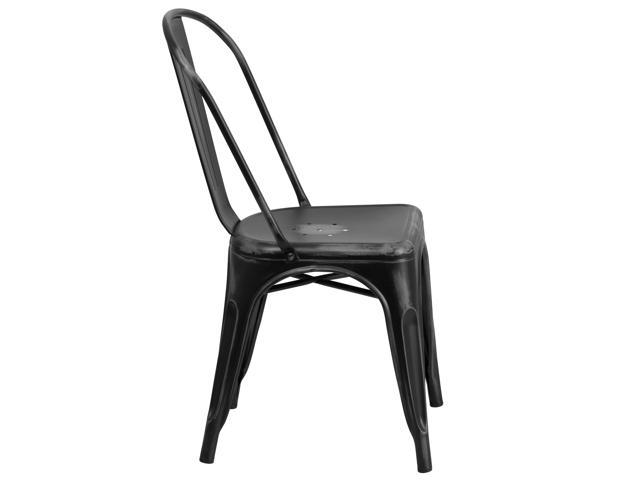 Photos - Garden Furniture Flash Furniture Commercial Grade Distressed Black Metal Indoor-Outdoor Stackable Chair ET 
