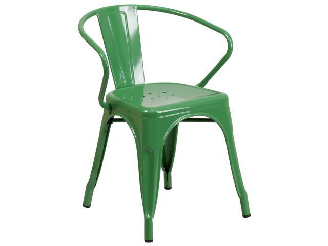 Photos - Garden Furniture Flash Furniture Commercial Grade Green Metal Indoor-Outdoor Chair with Arms CH-31270-GN-GG 