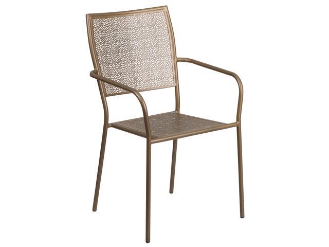 Photos - Garden Furniture Flash Furniture Gold Indoor-Outdoor Steel Patio Arm Chair with Square Back 