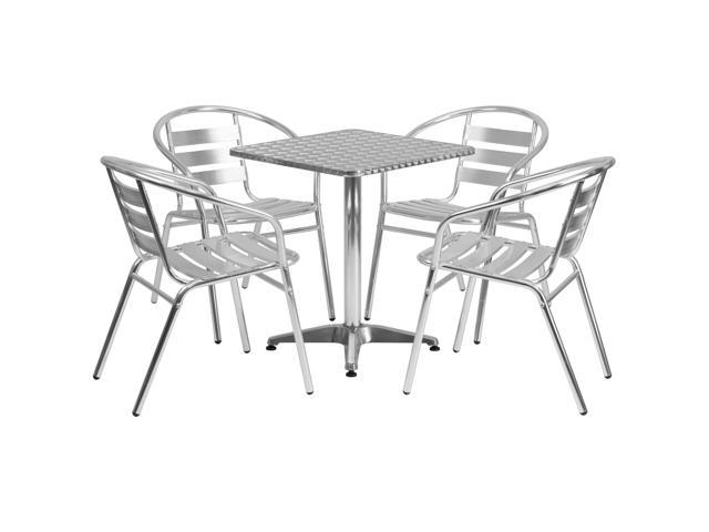 Photos - Garden Furniture Flash Furniture 23.5" Square Aluminum Indoor-Outdoor Table Set with 4 Slat Back Chairs 889 