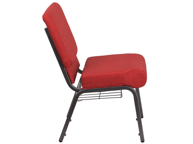 HERCULES Series 21''W Church Chair in Crimson Fabric with Cup Book Rack - Silver Vein Frame