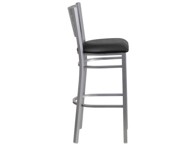 Flash Furniture Hercules Series Slat Back Metal Vinyl Seat Restaurant Barstool, Black/Silver