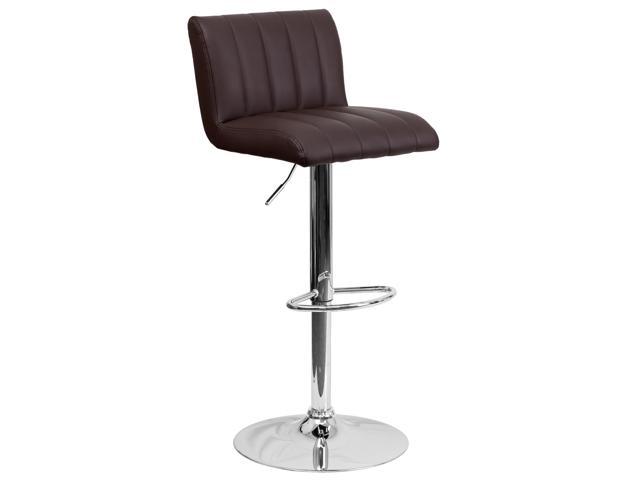 Photos - Chair Flash Furniture Contemporary Brown Vinyl Adjustable Height Barstool with Vertical Stitch B 