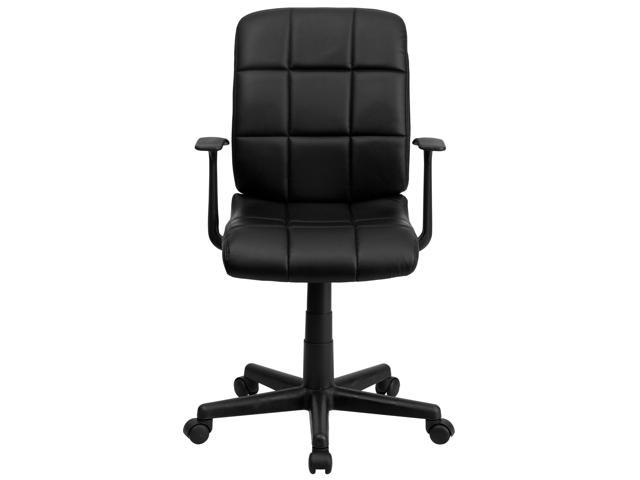 Photos - Computer Chair Flash Furniture Mid-Back Black Quilted Vinyl Swivel Task Office Chair with Arms GO-1691-1 