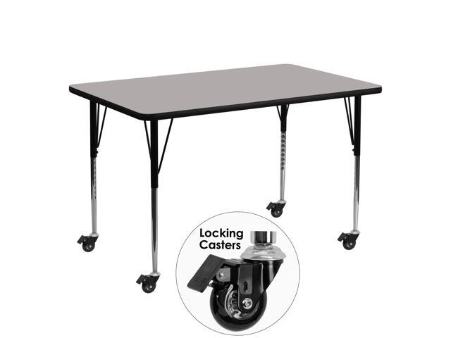 Mobile 30''W x 60''L Rectangular Grey HP Laminate Activity Table - Standard Height Adjustable Legs