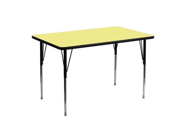 30''W x 48''L Rectangular Yellow Thermal Laminate Activity Table - Standard Height Adjustable Legs
