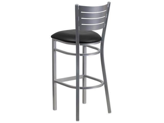 Flash Furniture Hercules Series Slat Back Metal Vinyl Seat Restaurant Barstool, Black/Silver
