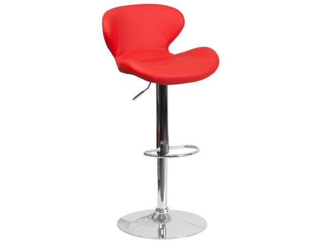 Photos - Chair Flash Furniture Contemporary Red Vinyl Adjustable Height Barstool with Curved Back and Chr 