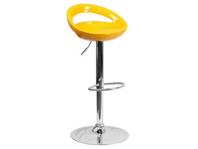 Photos - Chair Flash Furniture Contemporary Yellow Plastic Adjustable Height Barstool with Rounded Cutout 