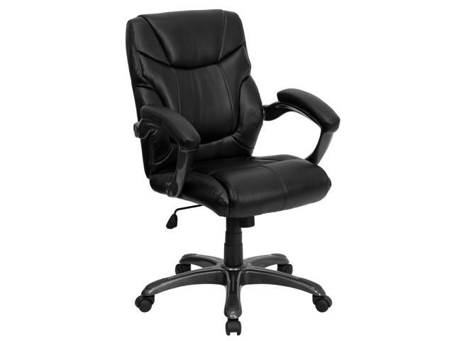 Photos - Computer Chair Flash Furniture Mid-Back Black Leather Overstuffed Swivel Task Chair with Arms 81258101759 