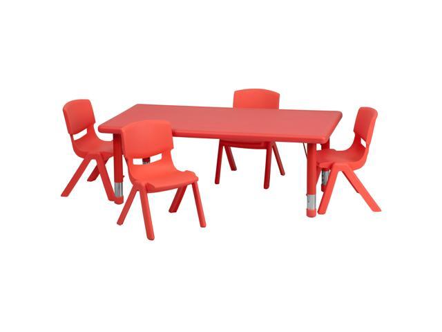 24''W x 48''L Rectangular Red Plastic Height Adjustable Activity Table Set with 4 Chairs