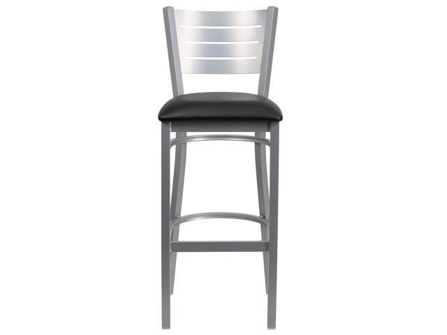 Flash Furniture Hercules Series Slat Back Metal Vinyl Seat Restaurant Barstool, Black/Silver