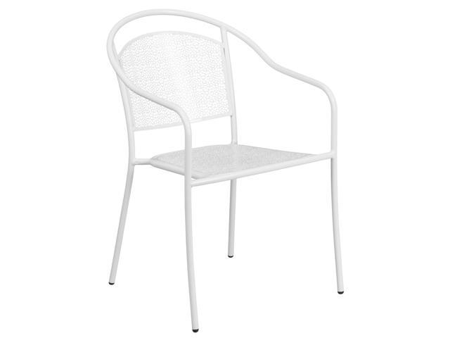 Photos - Garden Furniture Flash Furniture White Indoor-Outdoor Steel Patio Arm Chair with Round Back 