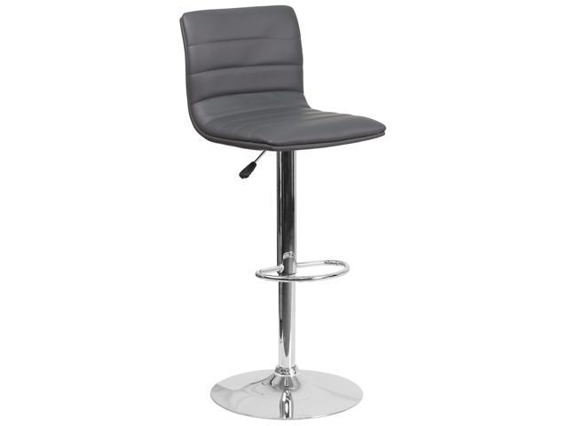 Photos - Chair Flash Furniture Contemporary Gray Vinyl Adjustable Height Barstool with Horizontal Stitch 
