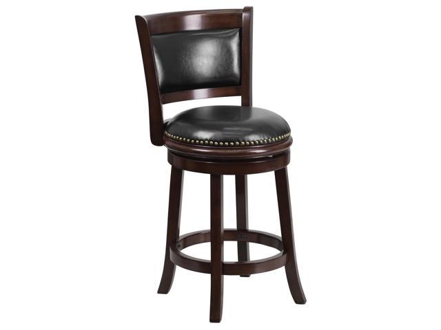 Photos - Chair Flash Furniture 24" High Cappuccino Wood Counter Height Stool with Panel Back and Black Le 