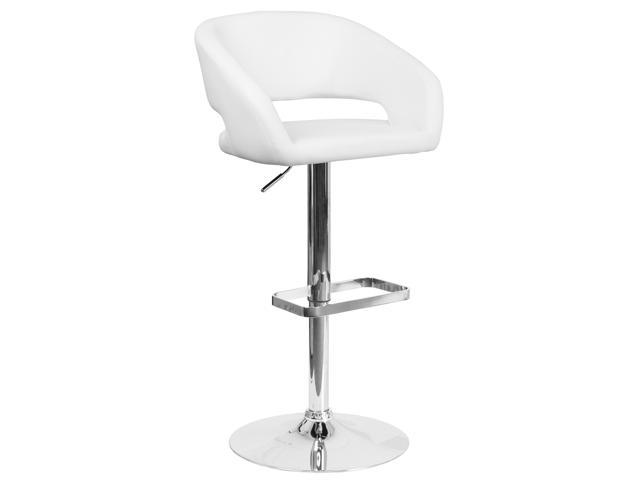 Photos - Chair Flash Furniture Contemporary White Vinyl Adjustable Height Barstool with Rounded Mid-Back 