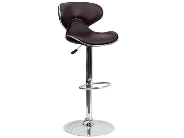 Photos - Chair Flash Furniture Contemporary Cozy Mid-Back Brown Vinyl Adjustable Height Barstool with Chr 