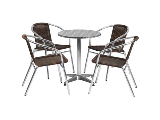 Photos - Garden Furniture Flash Furniture Lila Indoor-Outdoor 23.5" Round Table Set with 4 Rattan Ch 