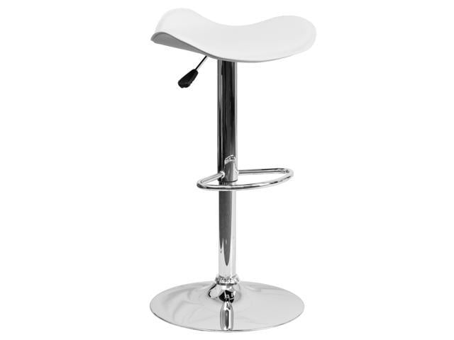 Photos - Chair Flash Furniture Contemporary White Vinyl Adjustable Height Barstool with Wavy Seat and Chr 