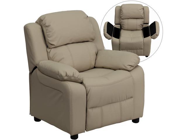 Photos - Chair Flash Furniture Deluxe Padded Contemporary Beige Vinyl Kids Recliner with Storage Arms BT 