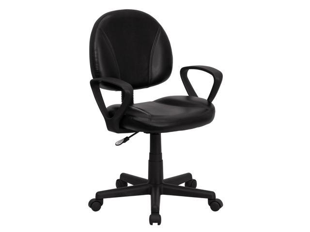 Photos - Computer Chair Flash Furniture Mid-Back Black Leather Ergonomic Swivel Task Chair with Arms BT-688-BK-A-G 