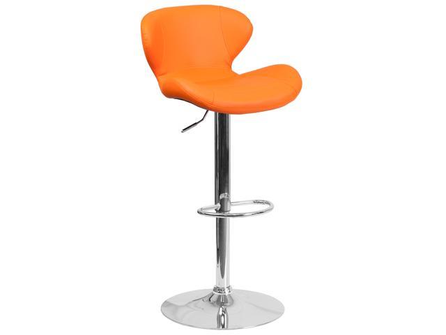 Photos - Chair Flash Furniture Contemporary Orange Vinyl Adjustable Height Barstool with Curved Back and 