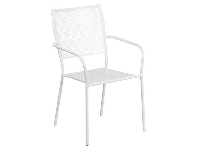 Photos - Garden Furniture Flash Furniture Commercial Grade White Indoor-Outdoor Steel Patio Arm Chair with Square Ba 