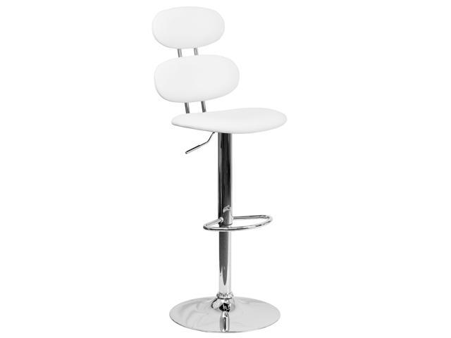 Photos - Chair Flash Furniture Contemporary White Vinyl Adjustable Height Barstool with Ellipse Back and 