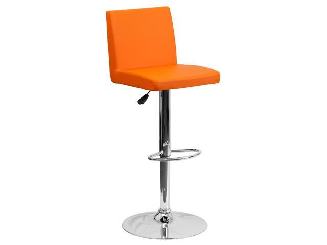 Photos - Chair Flash Furniture Contemporary Orange Vinyl Adjustable Height Barstool with Panel Back and C 