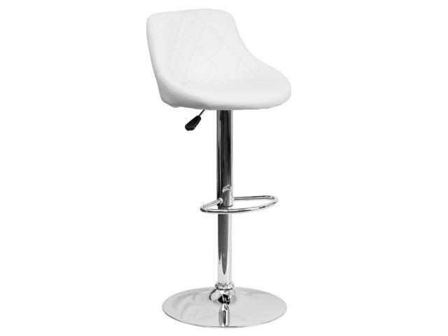 Photos - Chair Flash Furniture Contemporary White Vinyl Bucket Seat Adjustable Height Barstool with Diamo 