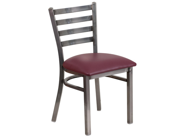 HERCULES Series Clear Coated Ladder Back Metal Restaurant Chair - Burgundy Vinyl Seat