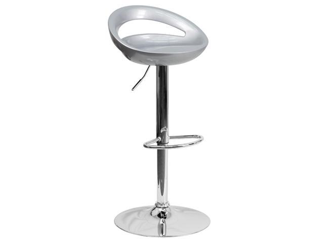 Photos - Chair Flash Furniture Contemporary Silver Plastic Adjustable Height Barstool with Rounded Cutout 
