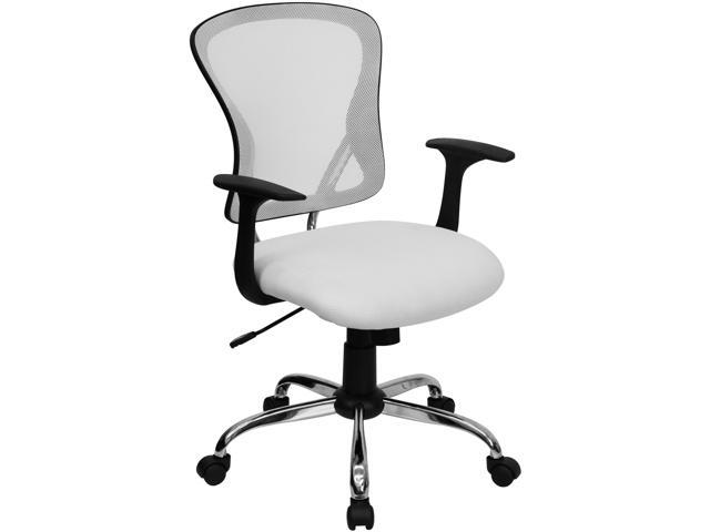 Photos - Computer Chair Flash Furniture Mid-Back White Mesh Swivel Task Chair with Chrome Base and Arms H-8369F-WH 